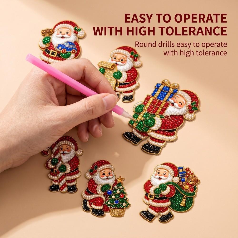 6PCS Full Drill Santa Claus Painting Fridge Magnet Christmas Decoration
