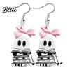 Lightweight Acrylic Earrings Cute Reading Ghost Earrings Sweet Bowknot Drop Unique Halloween Gifts Jewelry for Women Girls Fashionable