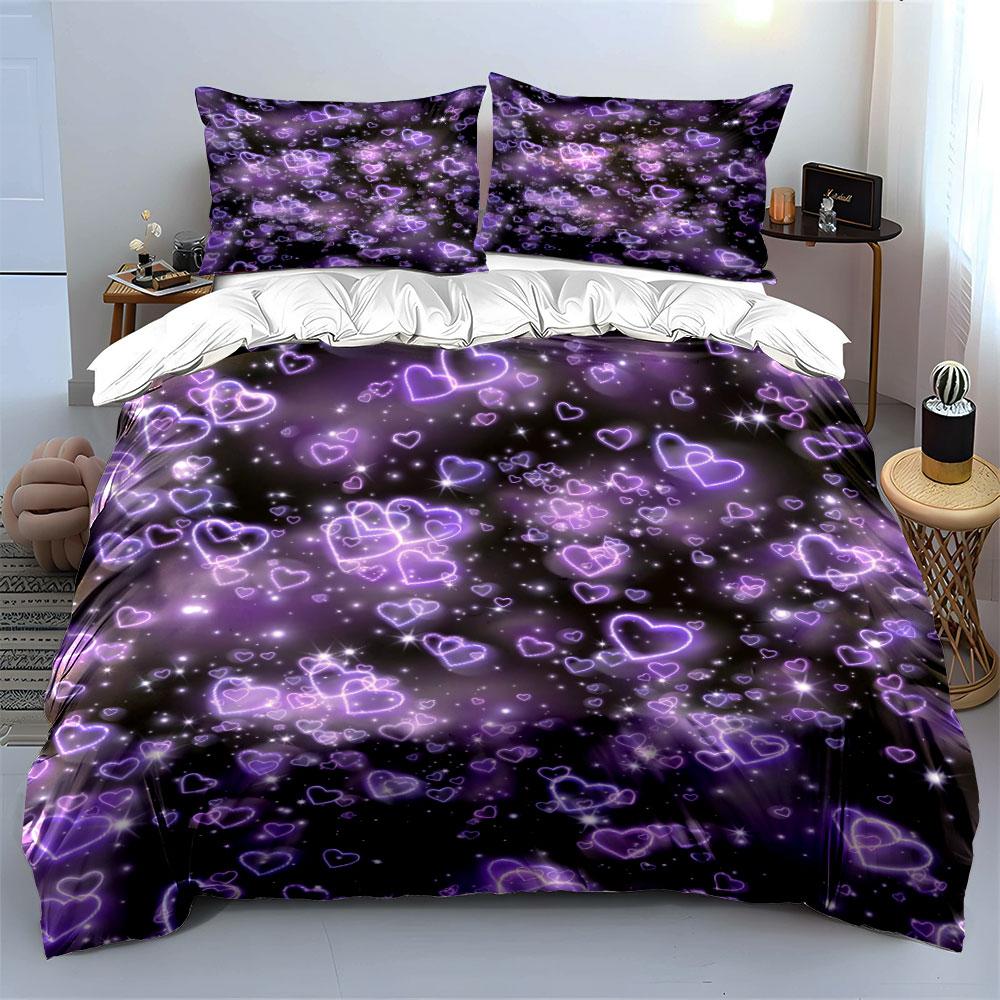 Heart Pattern Decor for Parties Bedding Set with 1 Duvet Cover 2 Pillowcases Single Double King Queen, Gift
