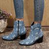 Fashion New fashionable and trendy denim high-heeled short-top thin retro style pointed cowboy boots
