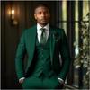 Green Men Suits Wedding Prom Party Groom Tuxedo Handsome Business Notch Lapel Blazer Suits Set 3 Piece(Jacket+Pants+Vest)
