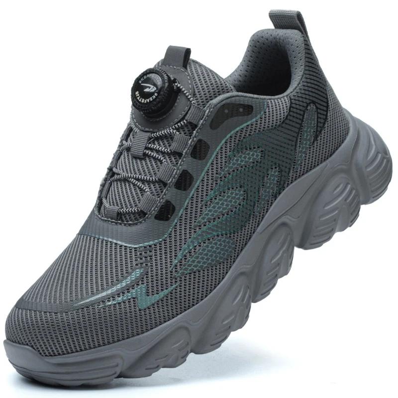 Scarpe da Ginnastica di Sicurezza Riflettenti Protettive Moda Uomo Punta in Acciaio Bottone Rotante Stivali da Lavoro Antiperforazione Anti Schiacciamento Scarpe da Uomo