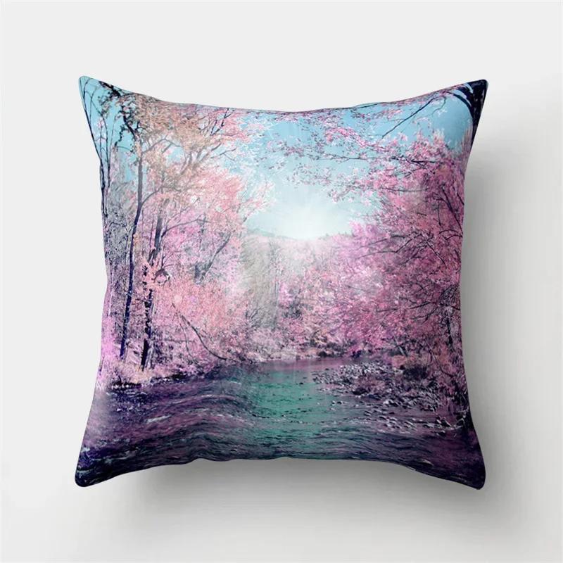 Four Seasons Natural Landscape Double-Sided Printed Pillow Cover Short Plush Suitable Living Rooms Bedrooms Throw Cushion Cover