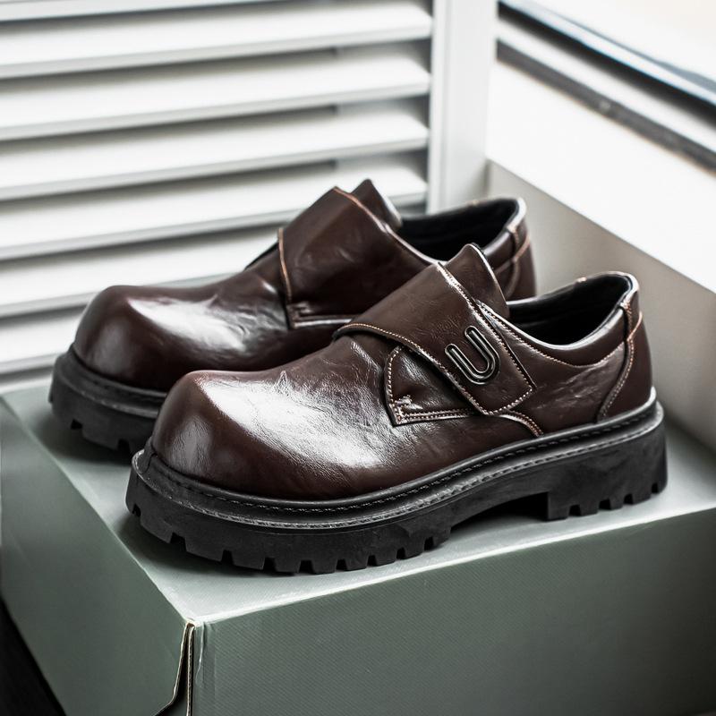 

2025 Spring New Men s Shoes Derby Shoes Velcro Men s Leather Shoes British Platform Casual Business Martin Boots 39