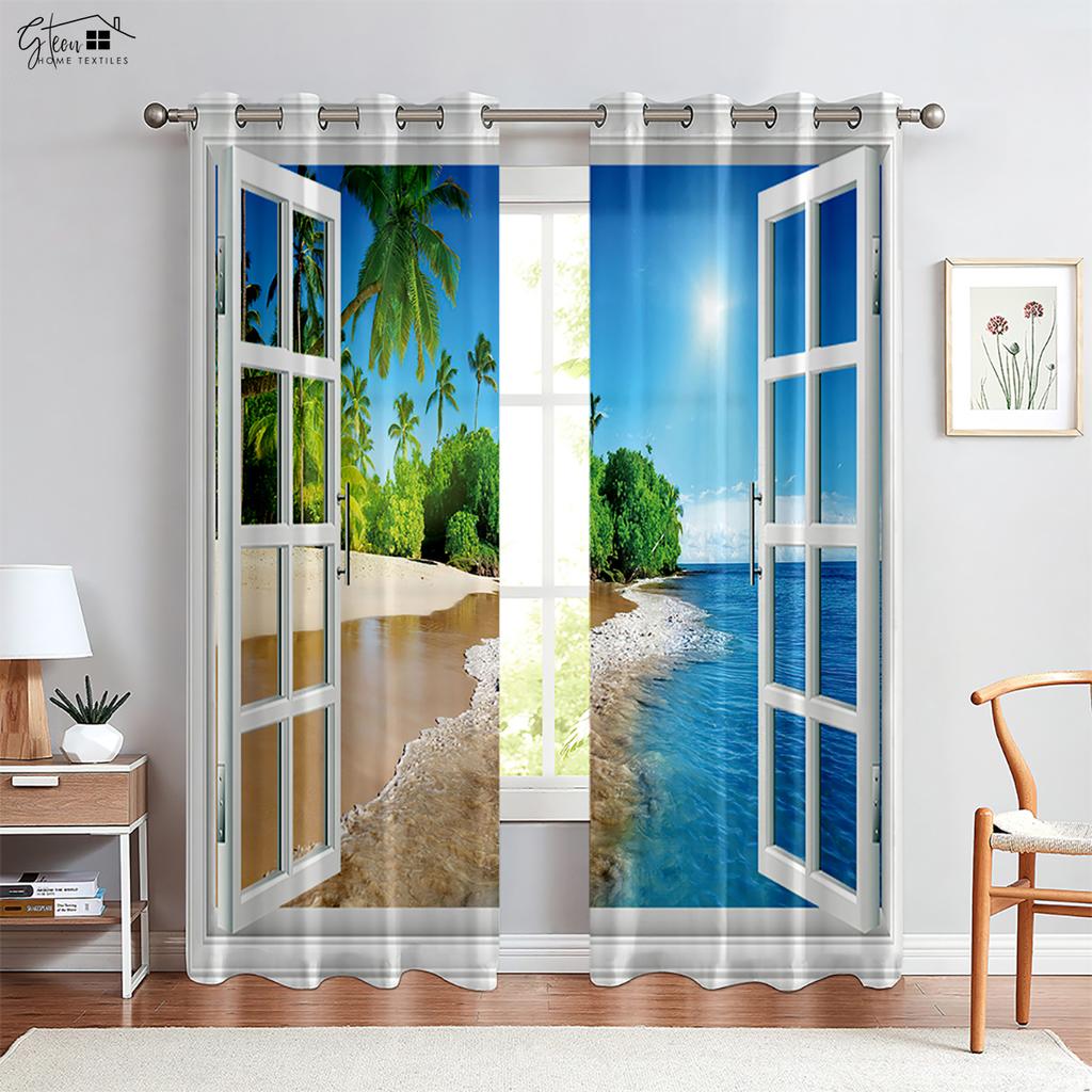 3D Drapes Ideal for Seaside Landscape Outside The Windowpane , Suitable Ideal for Livingroom Space , Bedchamber And Guest SpaceDecorativeDrapes