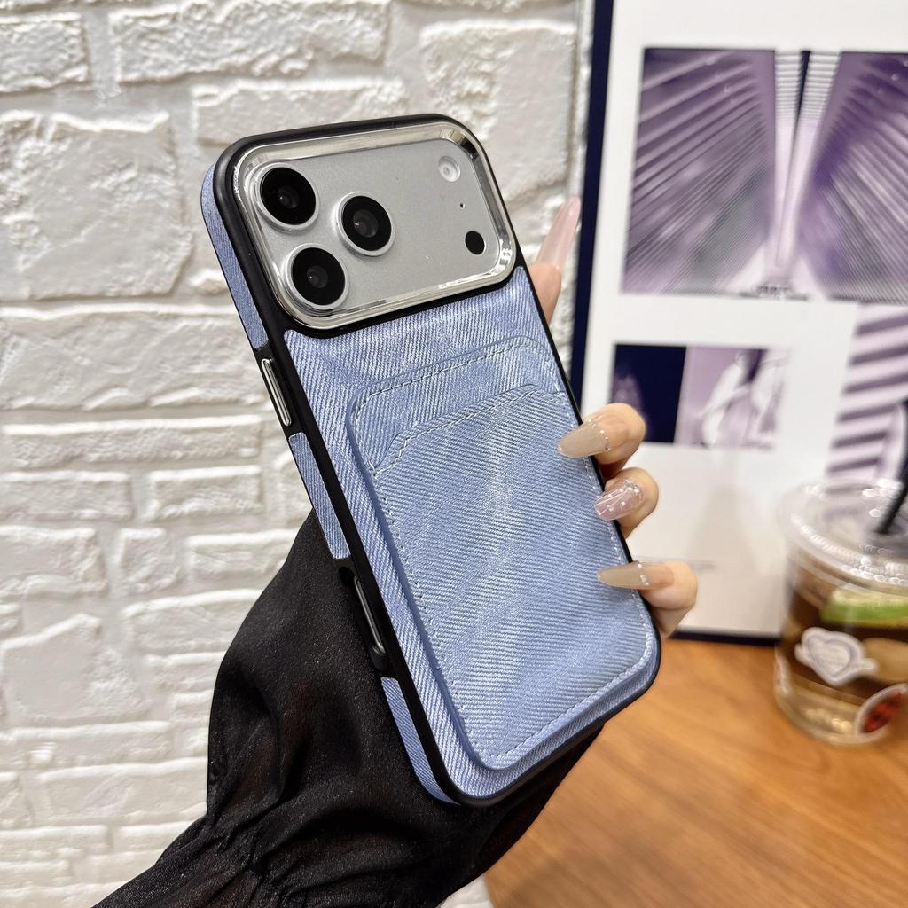 Denim Texture Card Holder Phone Case for Apple 17 Pro/16 Pro/15