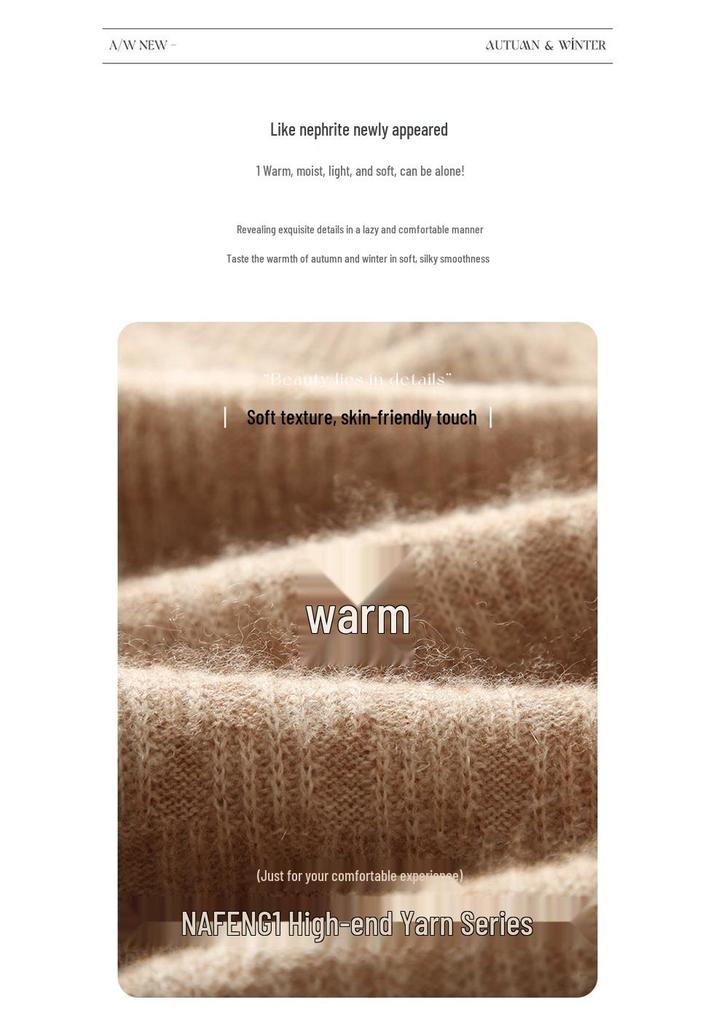 Women's Cashmere Half-High Collar Loose Knit Sweater - Autumn Winter Long Sleeve Pullover