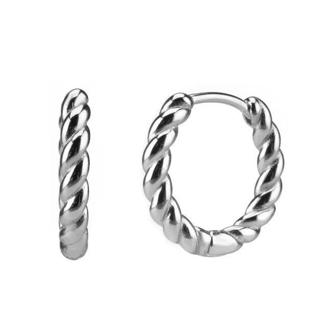 S925 Sterling Silver Twisted Rope Hoop Earrings: European & American Simple Fashion for Women.