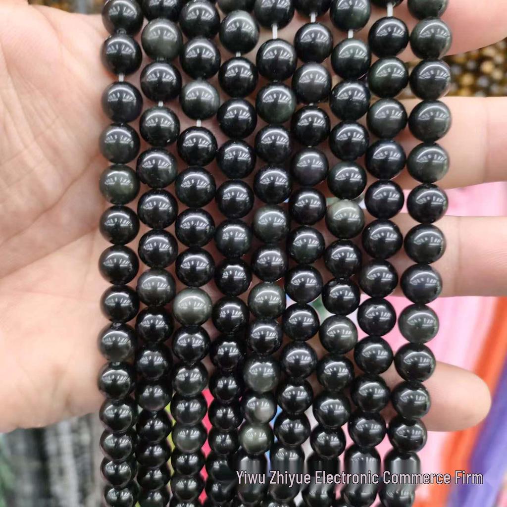 Popular Natural Silver Obsidian Round Beads for DIY Jewelry Bracelets and Bangles