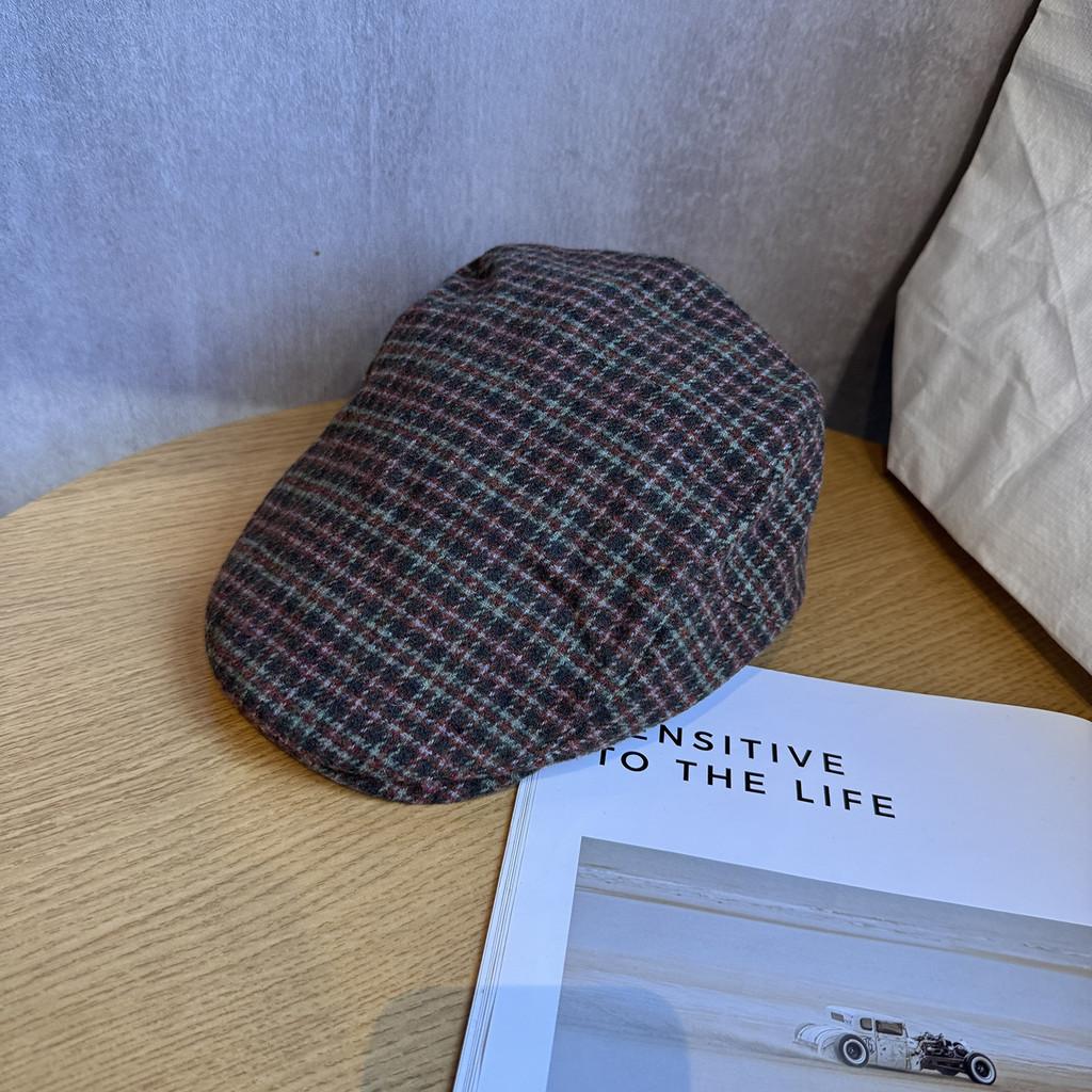 

Ретро клетчатый берет с дизайном для большого обхвата головы для ношения осенью и зимой Crimson Green