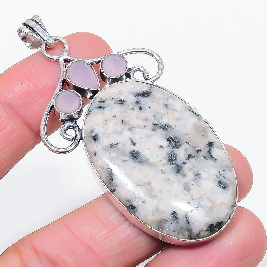 

Natural K2 Blue Azurite, Chalcedony 925 Sterling Silver Pendant 2.80 Q6f17