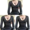 Gestreifter Damen V-Ausschnitt Strickpullover Mit Langen Ärmeln Für Den Street Style