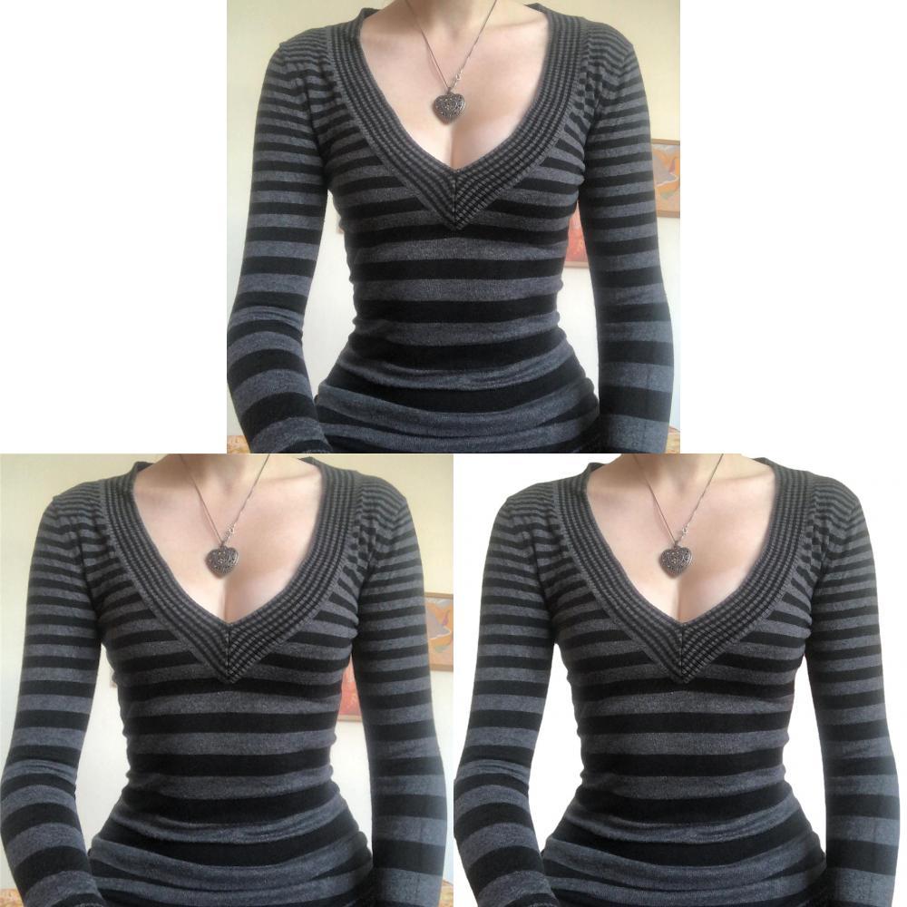 Gestreifter Damen V-Ausschnitt Strickpullover Mit Langen Ärmeln Für Den Street Style