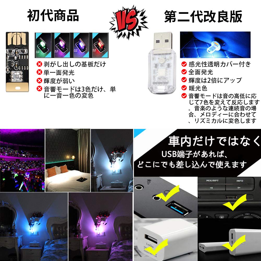 Second Generation Car USB Atmosphere Light, Interior Decoration Light, 7 Tone Colors, Stepless Dimming,