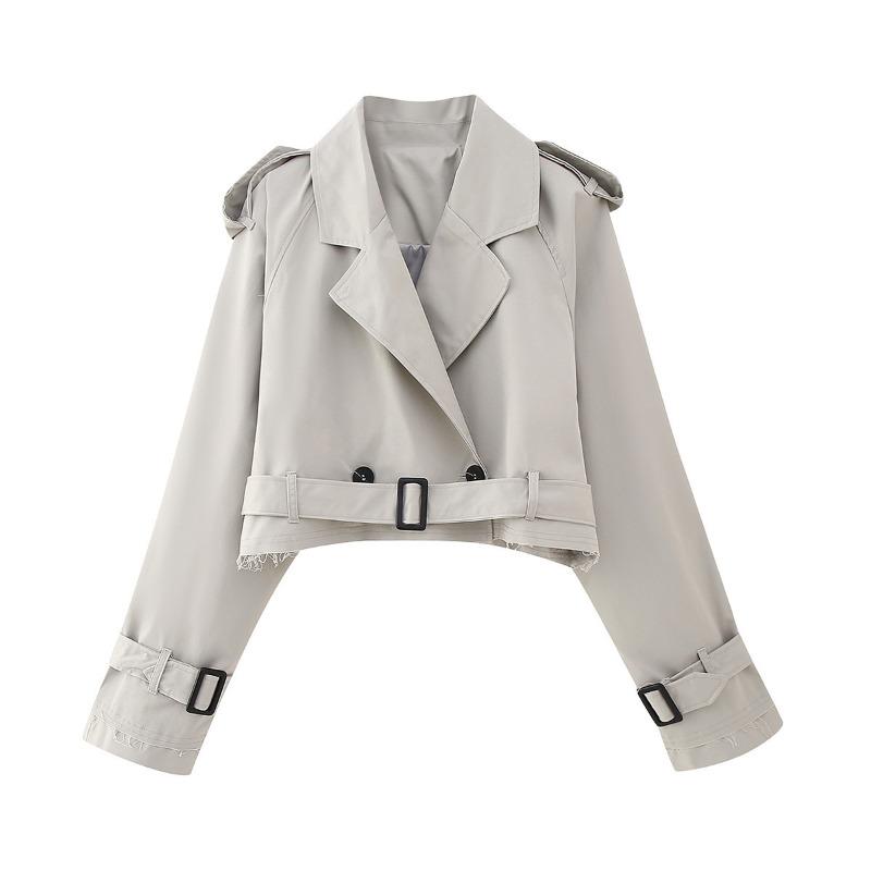 Spring and Autumn New Women's Clothing European and American Style with Belt Long-sleeved Short Casual Trench Coat Women