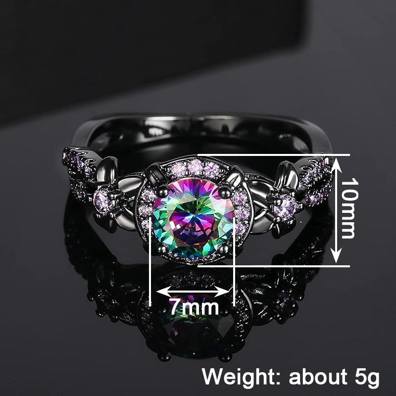 Huitan Women Black Ring Inlaid Bright Multicolored Cubic Zircon for Party Daily Trendy Accessories Unique Design Chic Jewelry