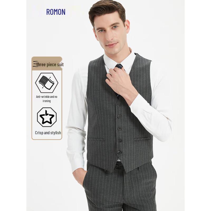 ROMON E Men's Striped 3-Piece Business Suit