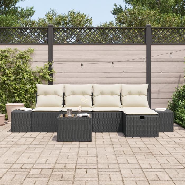 VidaXL 6-Piece Garden Sofa Set with Cushions Black Poly Rattan 3359366