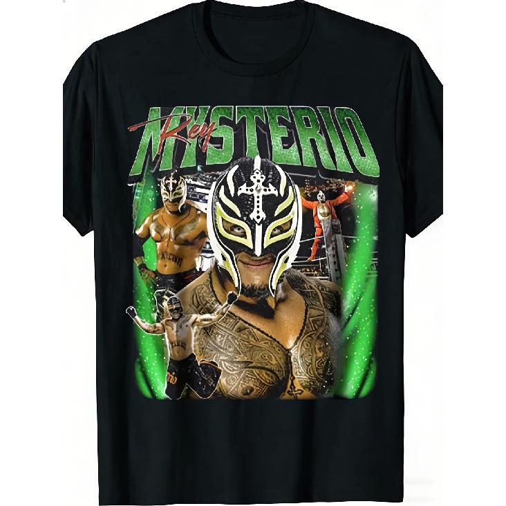 Men S Rey Mysterio Wrestling Lucha Libre Mask Design Black Graphic T-Shirt, Made Of. Ideal for Fans And As Gifts, This Stylish Casual Wear Is Perfect S чёрный