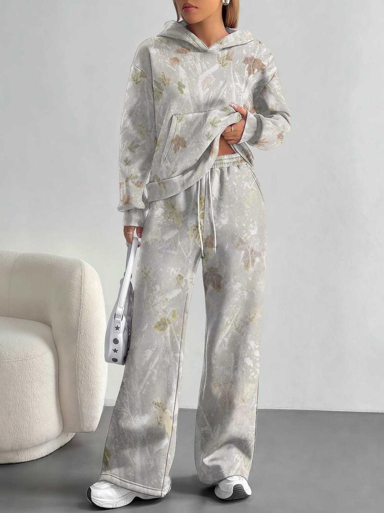 Camouflage European and American Autumn and Winter Casual Long-sleeved Suit Women's Hooded Sweater Trousers Two-piece Set