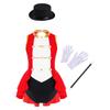 Girls Ringmaster Circus Costume Sleeveless Cutout Back Leotard Hat Magic Wand Gloves Halloween Cosplay Set