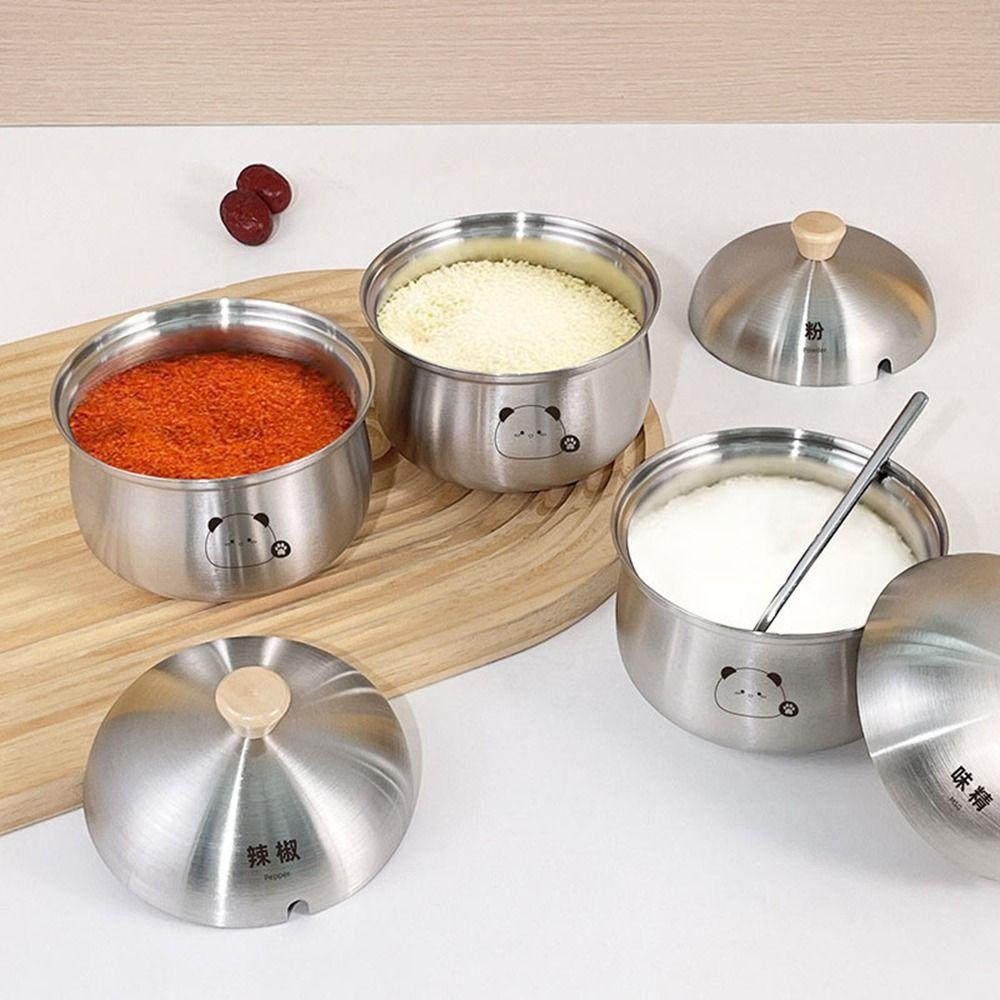 Large Capacity Kitchen Condiments Pot Silver Seasoning Jar Durable Salt Organizer  Coffee Storage