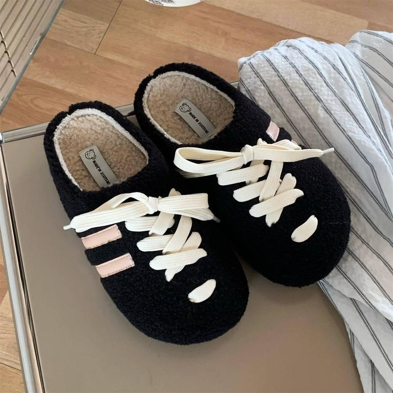 

Женские ленивые шерстяные туфли на шнуровке, верхняя одежда на толстой подошве, домашние хлопковые тапочки Fits 40-41 чёрный