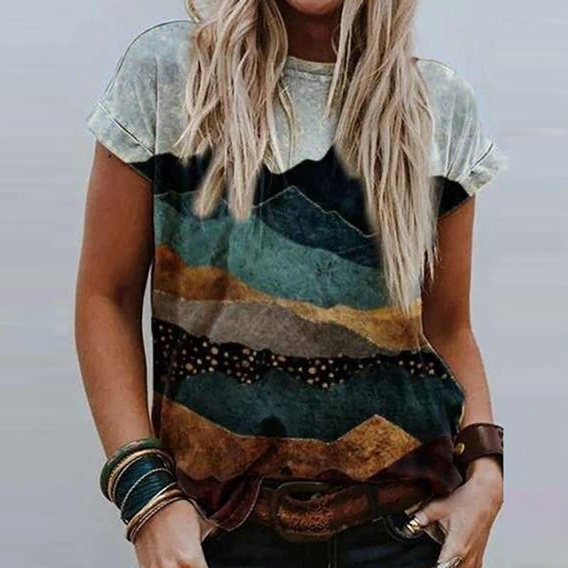 Women Summer T Shirt Trend Print Retro Fashion Short Sleeve Tees Casual   Printed  Tops