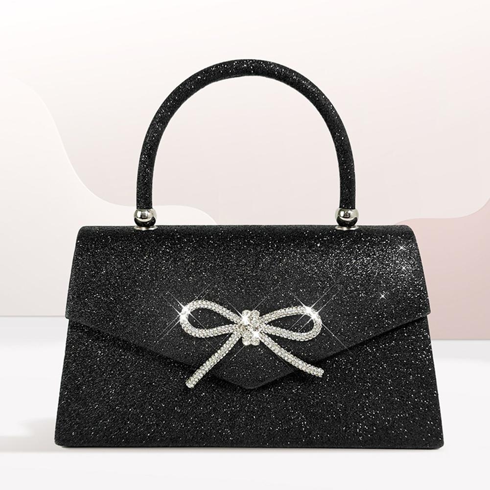 Women Evening Bag Bow Top Handle Bag Glitter Rhinestone Sparkly Mini Square Bag Wedding Party Prom Purse