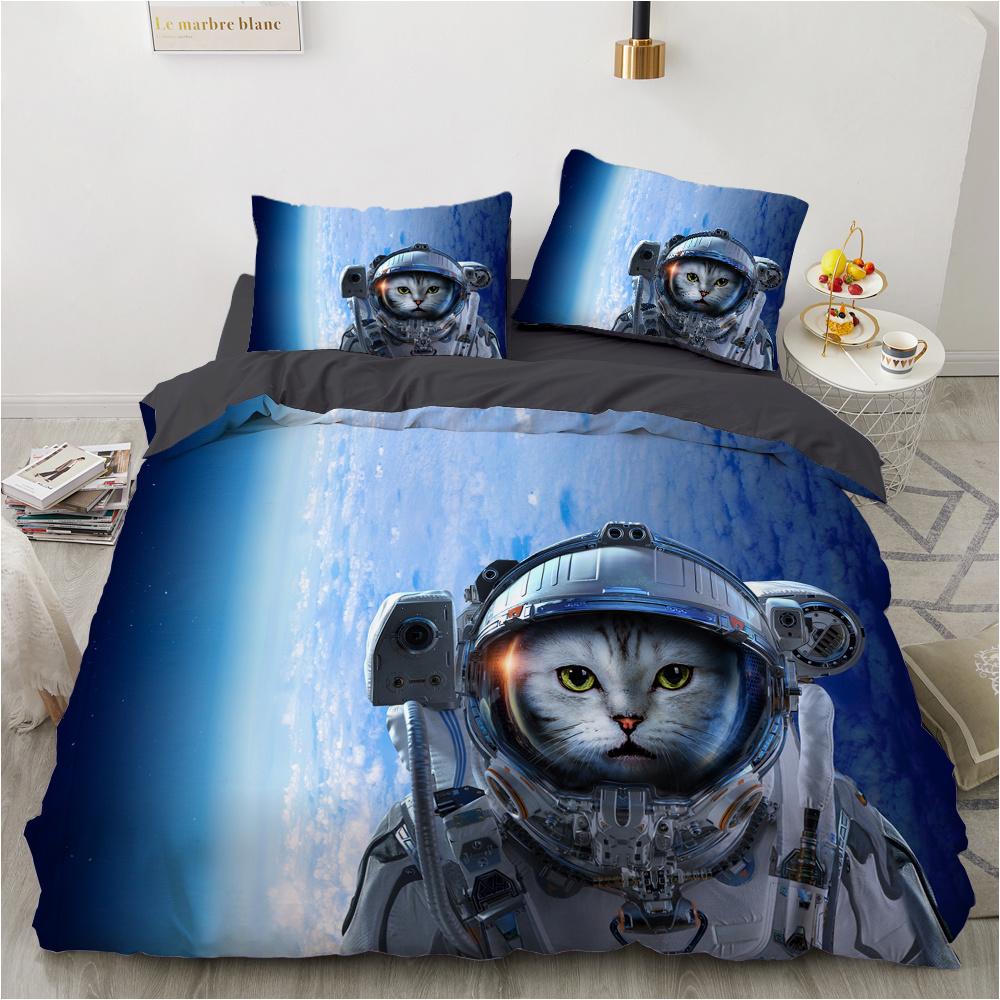 Black Cat Bedding Set Cute Cats Cartoon Duvet Cover Set Double Size Soft Fabric Bed Sets Kids Home Textile Halloween Decor Gift