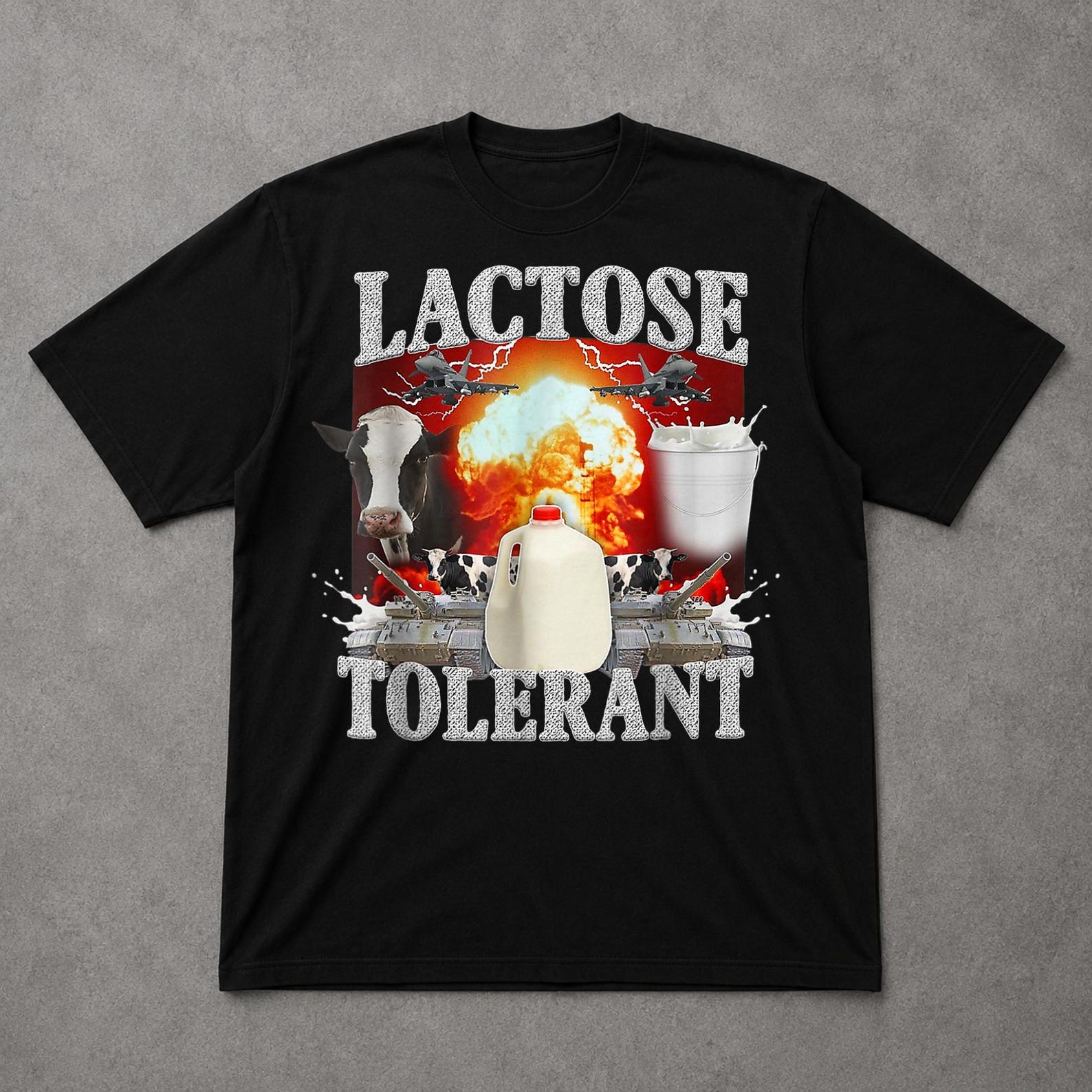 Lactose Intolerant Tee, Funny Dairy Meme Shirt, Retro Food Humor Graphic T Shirt 2XL
