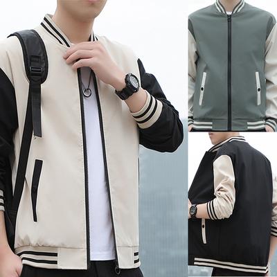 Herren Baseballjacke Frühling Herbstjacke Herren Gestreifte Farbblock-Baseballjacke
