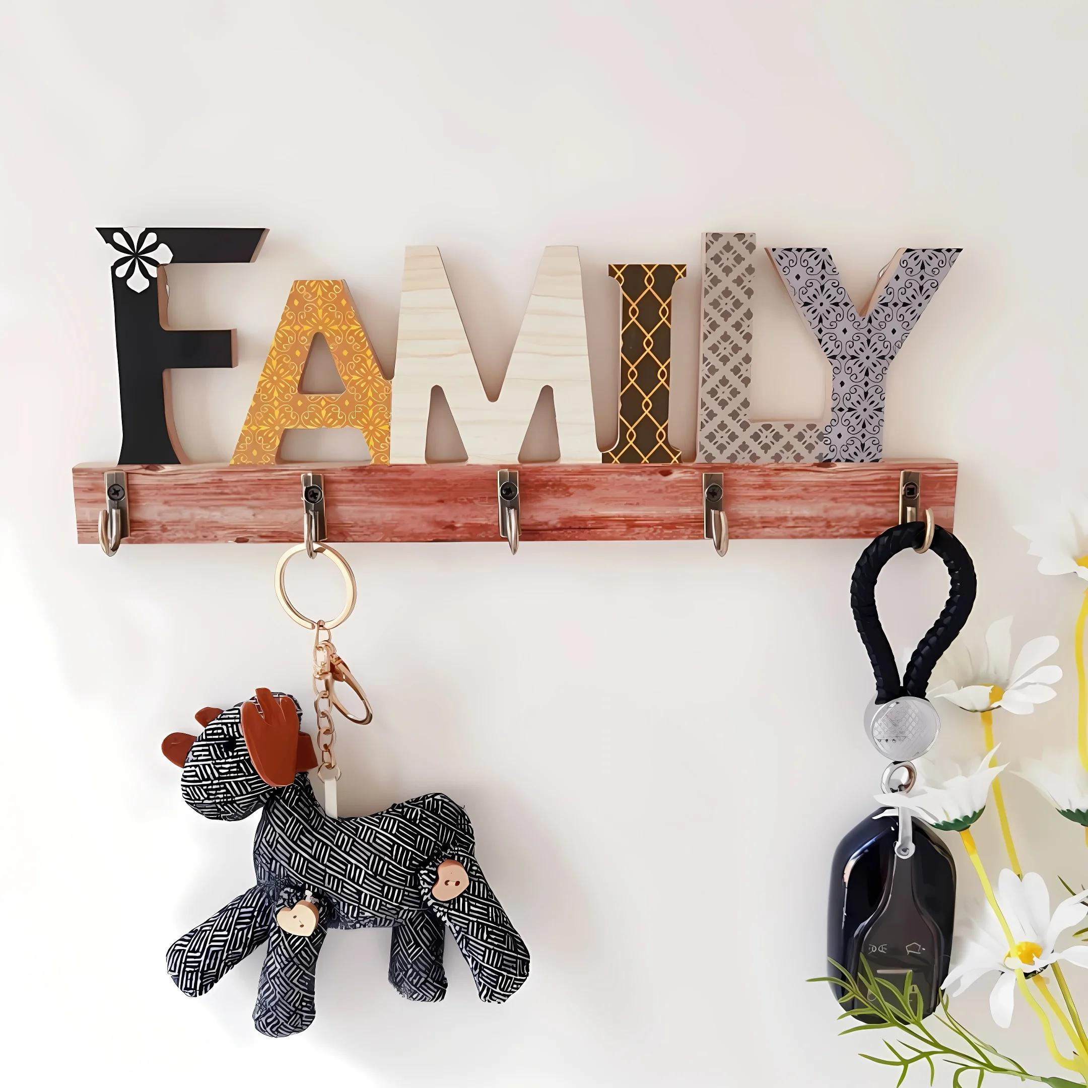 

Крючок для хранения ключей, Домашнее/семейное украшение с буквами, Домашнее деревянное украшение, Подходит для хранения ключей в спальне и гостиной