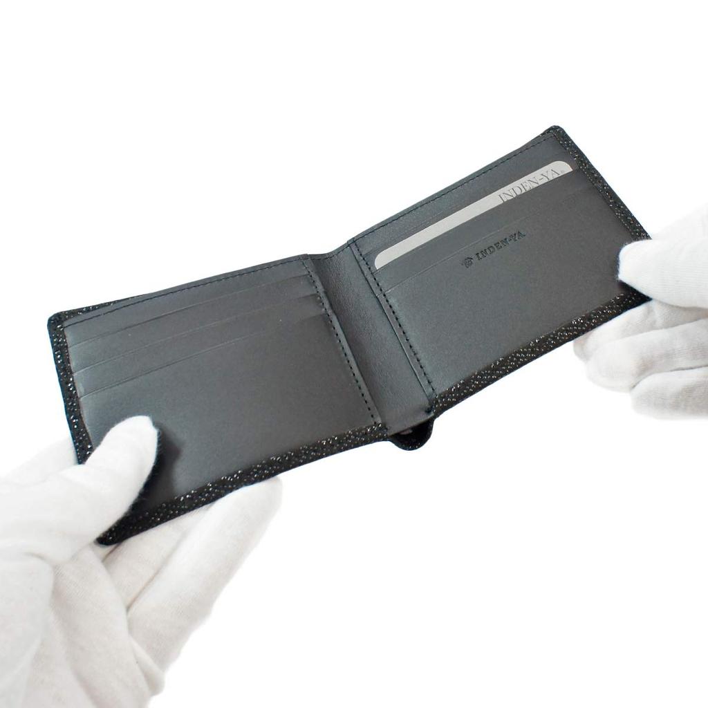 [Inden-ya] Inden Bifold Wallet, Bill Compartment I, No Coin Purse, Deerskin, Black with Black Lacquer, Tortoiseshell Pattern, 2005-01-003