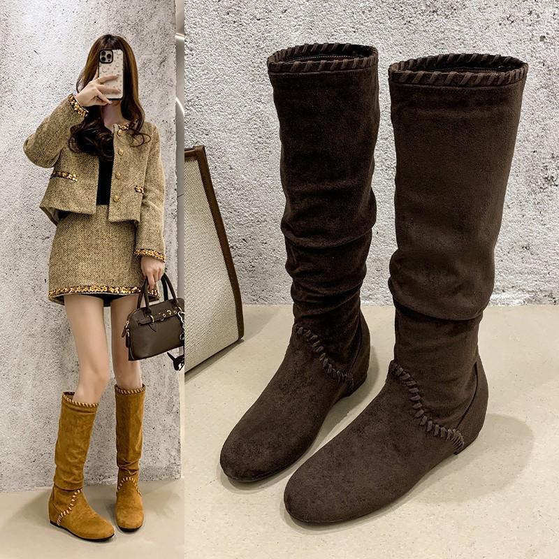 

Maillard женские ковбойские сапоги в западном стиле, новые осенне-зимние, ретро, на скрытой платформе, на плоской подошве, высокие сапоги-рыцари 40 хаки