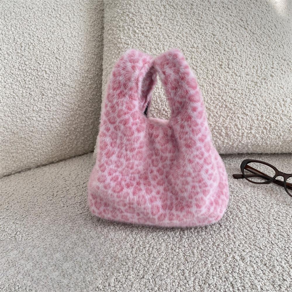 Leopard Print Women Clutch Bag Soft Plush Autumn Winter Fashion Handbag Tote Storage