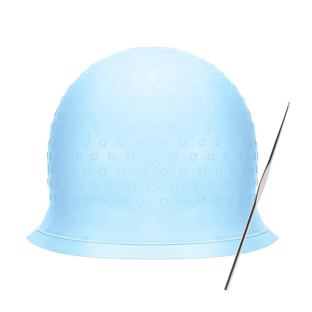 

1 комплект Силиконовая шапочка для мелирования с крючком-иглой Многоразовая шапочка для окрашивания волос Набор Парикмахер Профессиональный Салонный инструмент для окрашивания волос синий