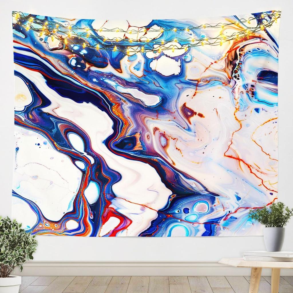 Blue Gold Marble Tapestry, Luxury Ocean Wave Wall Hanging with Golden Veins for Bedroom, Living Room & Aesthetic Home Decor