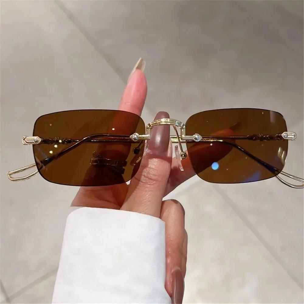 Rimless Rectangle Sunglasses Men Women  Fashion New in Vintage Shades Eyewear Brand Design Ocean Lenses Sun Glasses