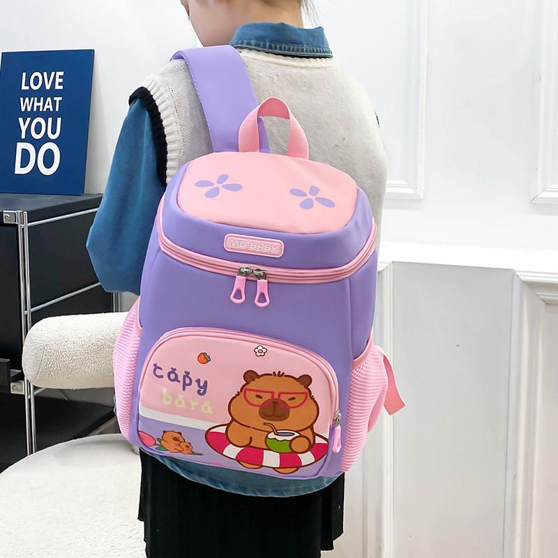 Capybara Space Childrens Backpack With Lightweight Nylon And Color Block Style For Kindergarten Students