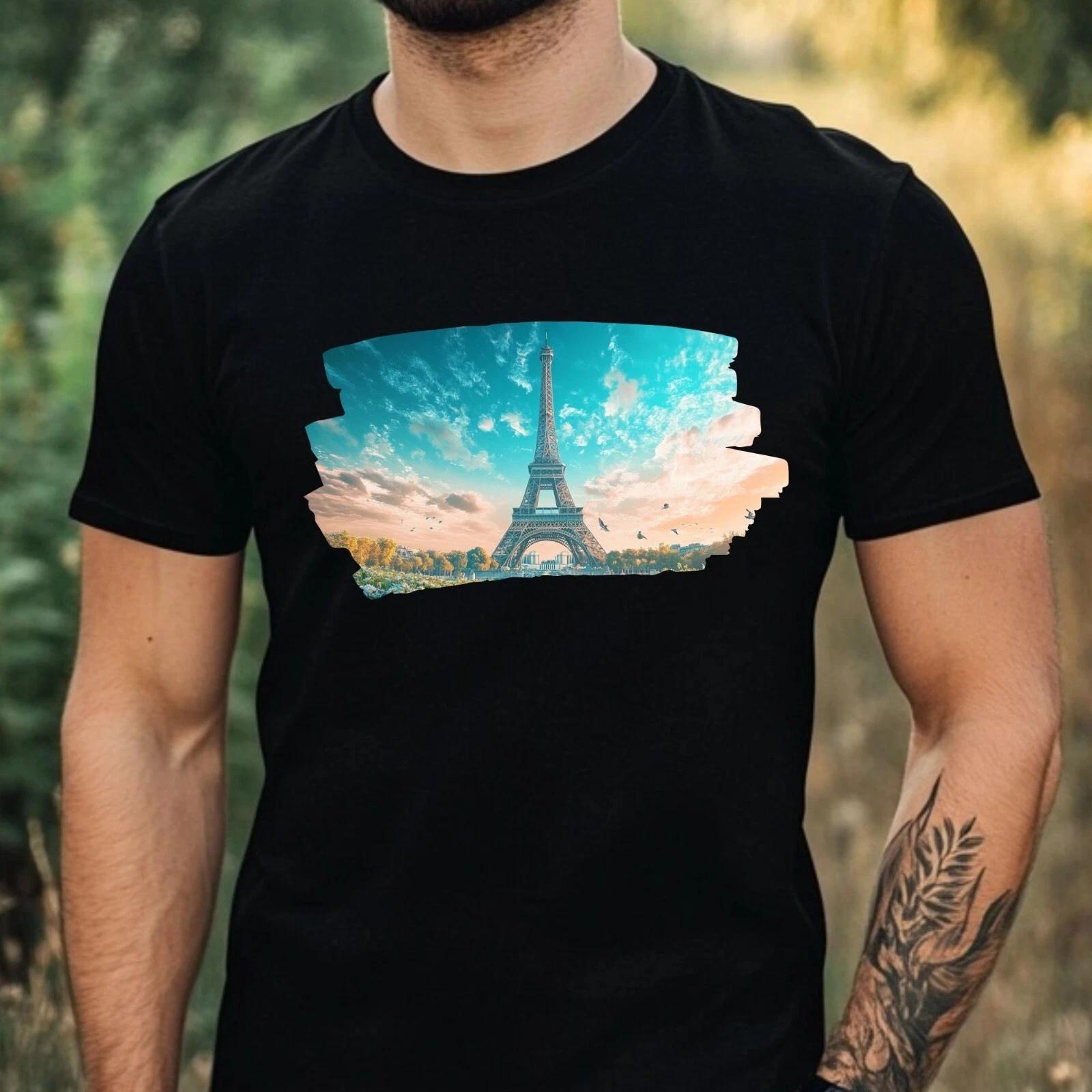 T-Shirt Herren Eiffelturm Portrait Motiv Baumwolle Größe XS bis 5XL XS