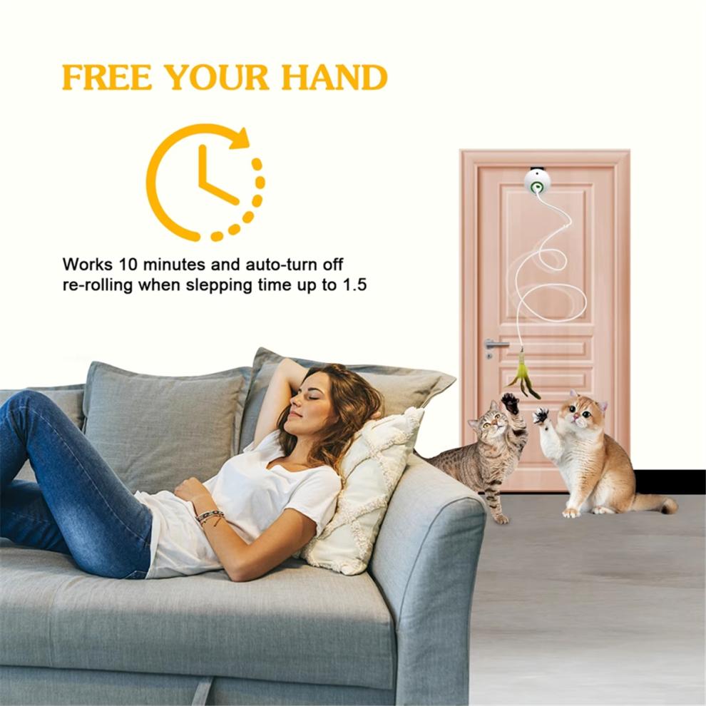 Interactive Cat Toys Hanging Electric for Indoor Cats Teaser Toy Kitten Automatic White