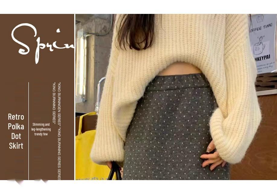 Autumn/Winter Polka Dot Ruffle Knit Midi Skirt for Maternity - Slimming, Casual