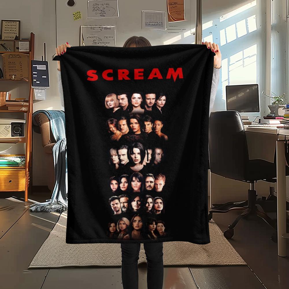 1PC Scream Print Flannel Blanket, High quality Comfortable for All Seasons, Home Decor, Warmth and Comfort, Perfect for Christmas Gifts