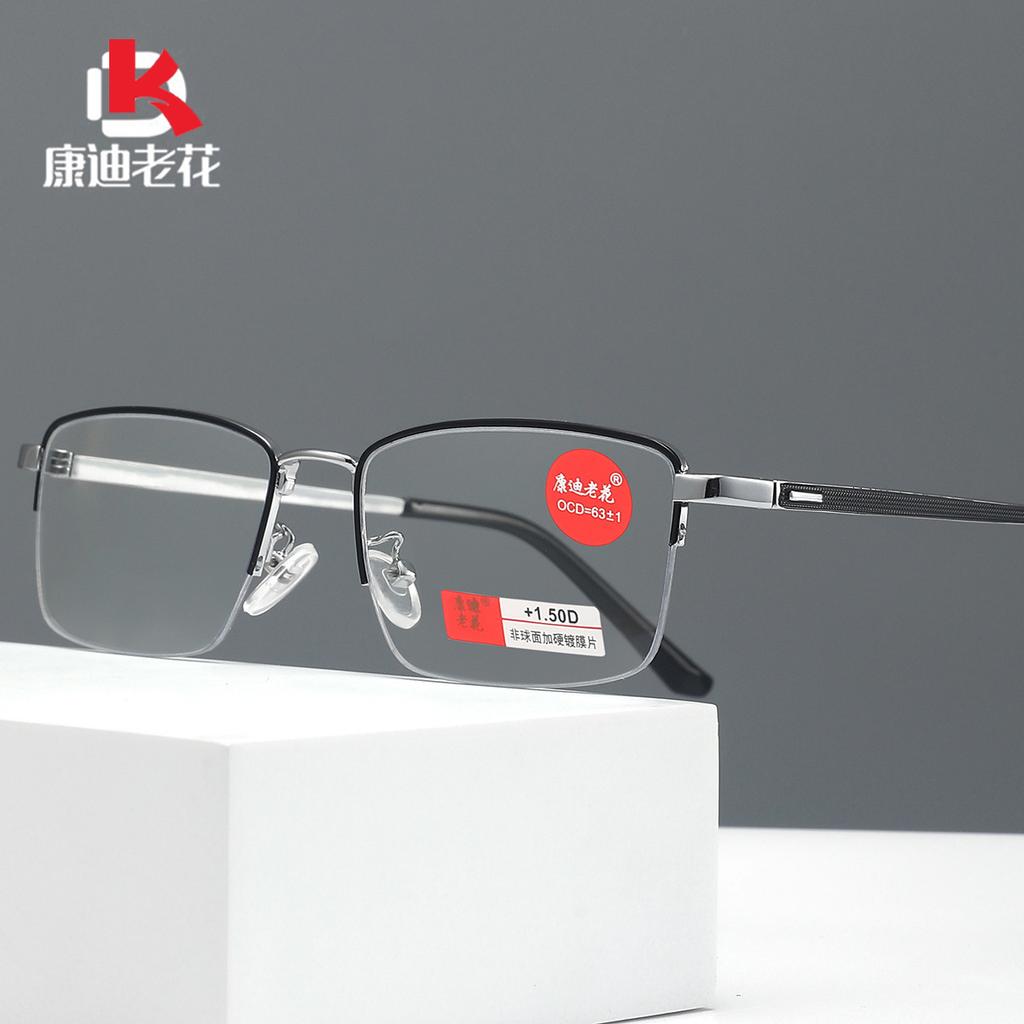 Fashion Black And Silver Half Frame Lightweight And Durable Reading Glasses Business High-End Resin Men'S Reading Glasses