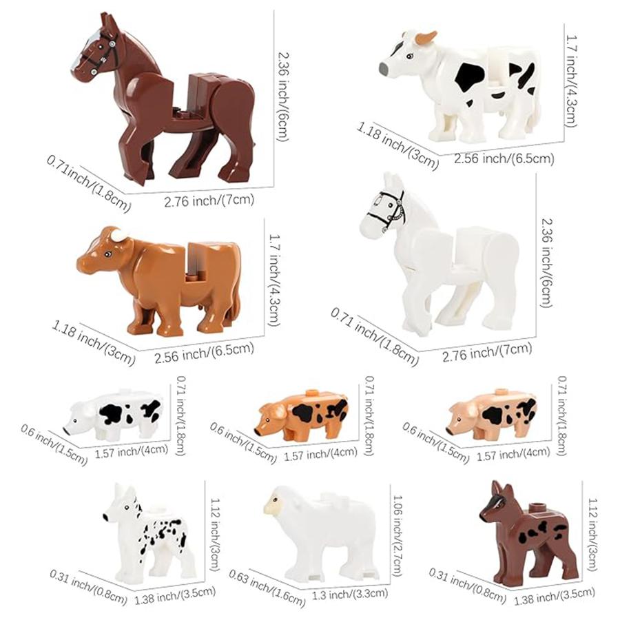 18 STÜCKE Bauernhoftiere Spielzeug Bausteinsets MOC Zubehör Steine Pferd Hund Schwein Kuh Schaf Kompatible Steine Kindergeschenke