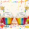 2Pcs Happy Birthday Rainbow Paper Cup Cake Shaped Aluminum Foil Balloon Birthday Party Decoration
