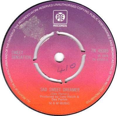 7-tums Skiva SWEET SENSATION - Sad Sweet Dreamer 7N45385 Pye Records 1974 UK Soul/Funk Begagnad