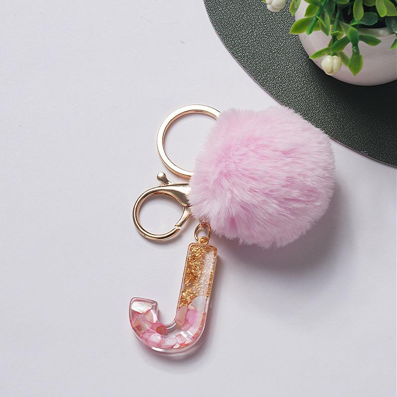Niedlicher Schlüsselanhänger Rosa Pompom Fellkugel 26 Buchstaben Schlüsselanhänger Harz Schlüsselanhänger Handtaschenanhänger Für Frau Ornamente Accessoires Geschenk
