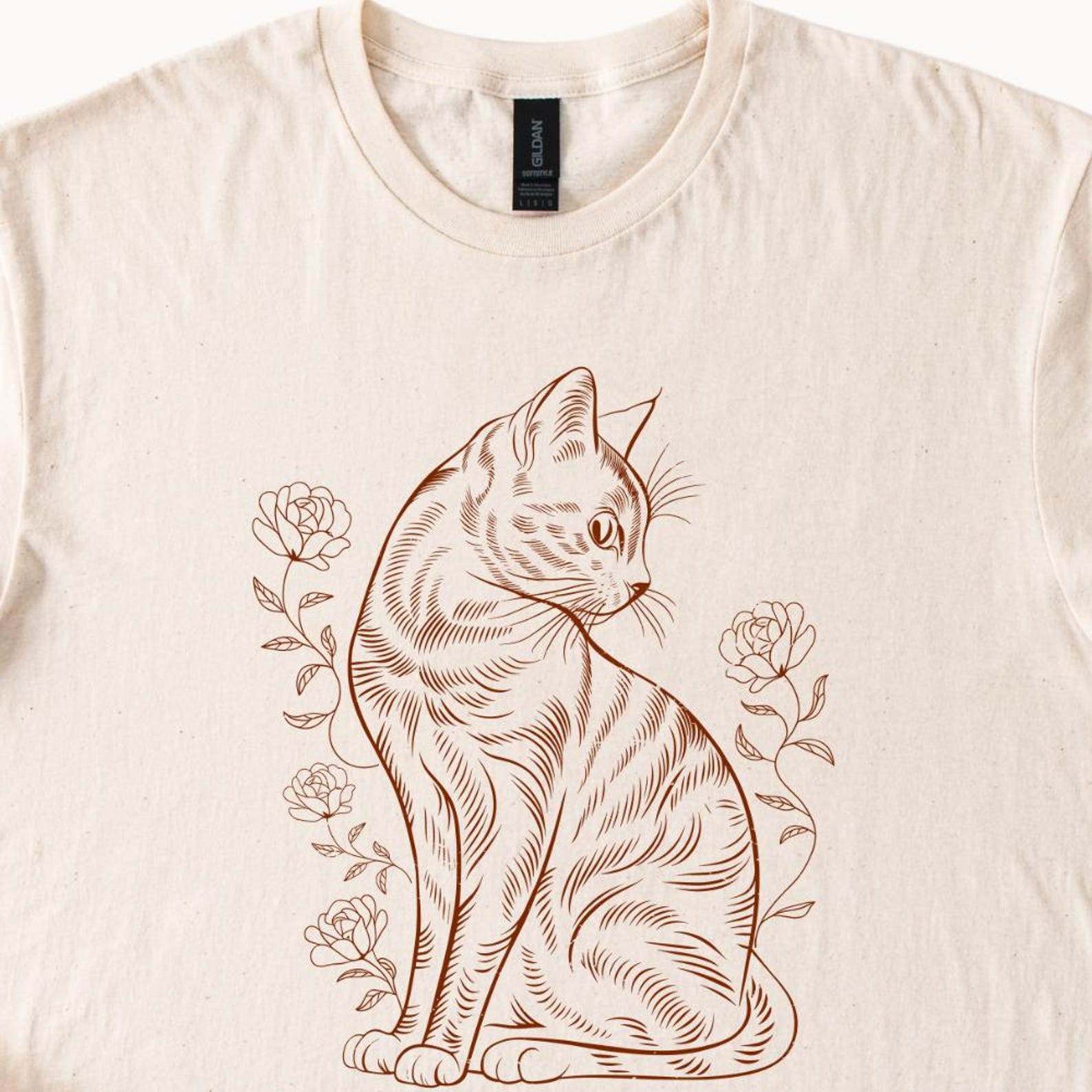 Cat Lover Shirt, Cute Cat TShirt, Rose Cat Tee, Cat Graphic Tee, Kitty Shirt, Animal Design TShirt, Cat Graphic TShirt Boho Retro Inspired 110